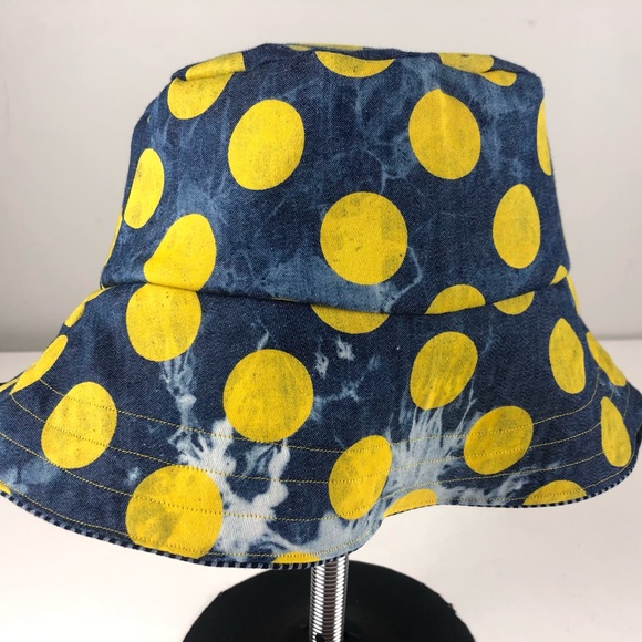 Lemon Drop Polka Dot Tie Dye Reversible Denim Hat - Picture 1 of 10
